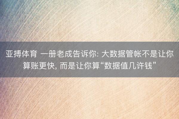亚搏体育 一册老成告诉你: 大数据管帐不是让你算账更快， 而是让你算“数据值几许钱”
