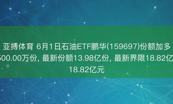 亚搏体育 6月1日石油ETF鹏华(159697)份额加多4500.00万份， 最新份额13.98亿份， 最新界限18.82亿元