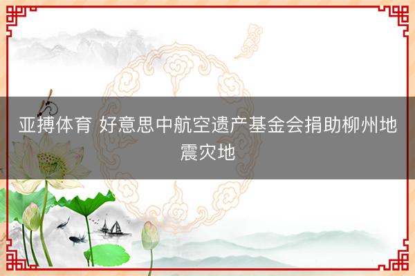 亚搏体育 好意思中航空遗产基金会捐助柳州地震灾地