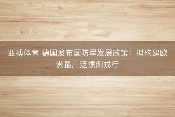 亚搏体育 德国发布国防军发展政策：拟构建欧洲最广泛惯例戎行