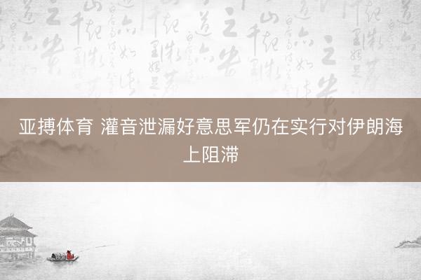 亚搏体育 灌音泄漏好意思军仍在实行对伊朗海上阻滞