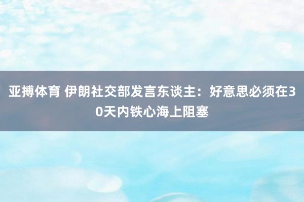 亚搏体育 伊朗社交部发言东谈主：好意思必须在30天内铁心海上阻塞